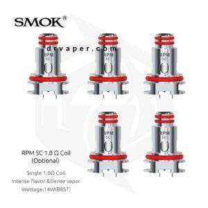 عبوة 5 قطع من كويلات سموك ار بي ام (SMOK RPM) الأصلية سلك فردي بمقاومة 1.0 أوم مخصصة لنكهات السولت نيكوتين.