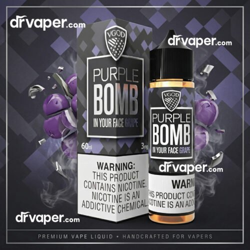 VGOD Purple Bomb 60ml freebase 3mg nicotine bottle and carton