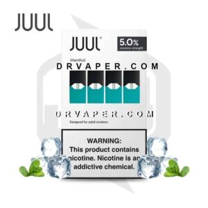 juul-menthol-pods-50mg-crisp-mint Original JUUL Menthol pods pack 5.0% containing 4 pods with ice cubes and mint leaves from Dr. Vape store