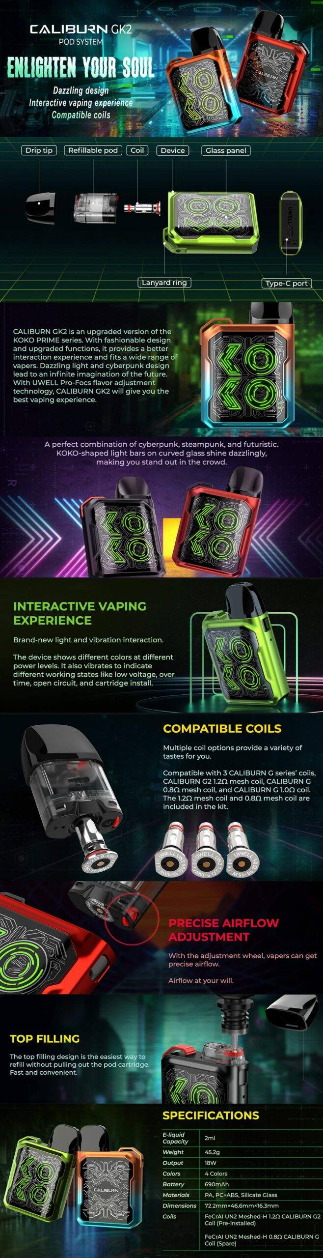 Uwell - Caliburn GK2 18W Pod System Kit Uwell vape