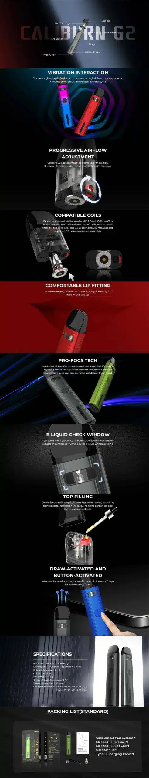 uwell caliburn charge time G2 Pod Kit - 100% Authentic Blu LiquiPod 2ct VAPE DUBAI Flavour:Blue Razz Menthol
