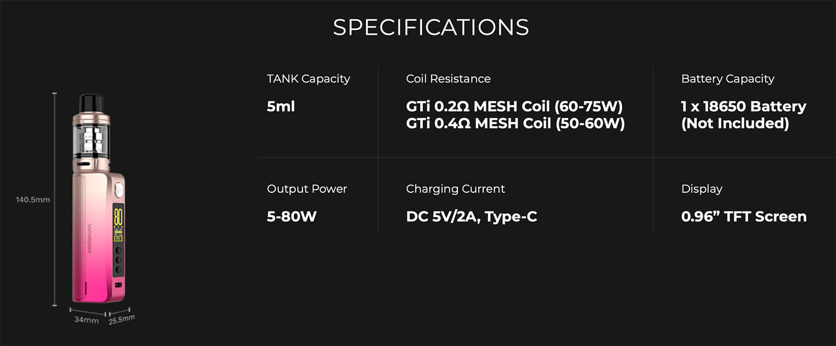 vaporesso gen 80s SPECIFICATIONS