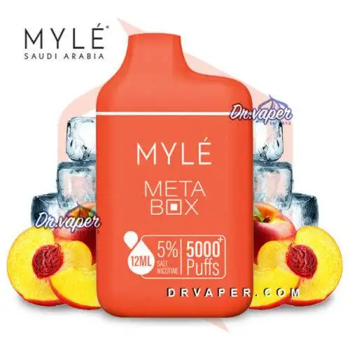 سحبه مايلي خوخ ايس 5000 موش ميتا بوكس | Myle Peach Ice Meta Box 5000Puffs