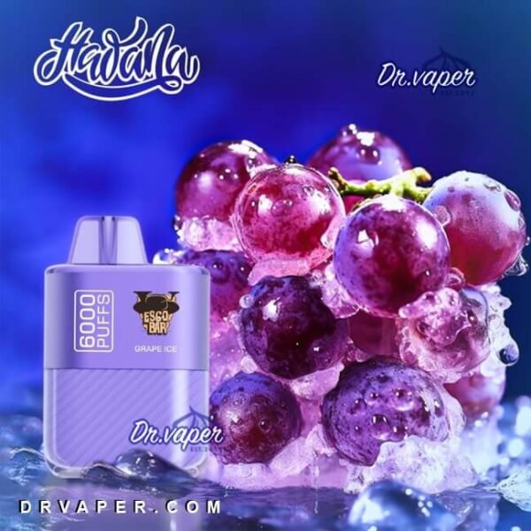 سحبه هوانا عنب ايس 6000 موش ايسكو بار hawana Grape ice 6000puffs