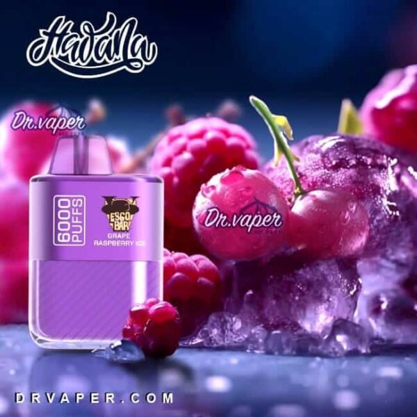 سحبه هوانا عنب توت ايس 6000 موش ايسكو بار hawana Grape raspberry ice 6000puffs