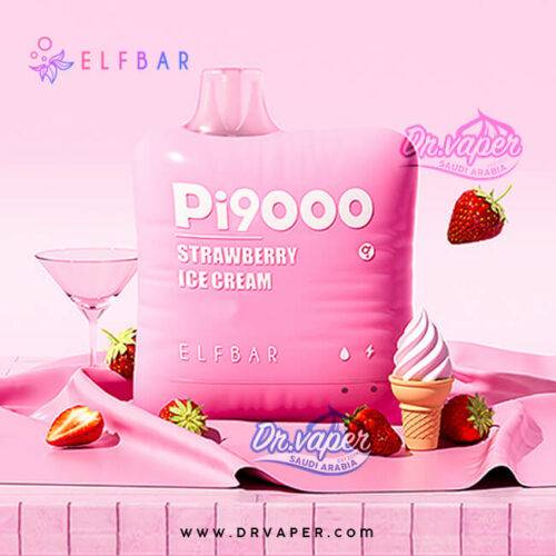 سحبة الف بار 9000 موش ايس كريم فراوله | elfbar strawberry ice cream pi9000 puffs disposable