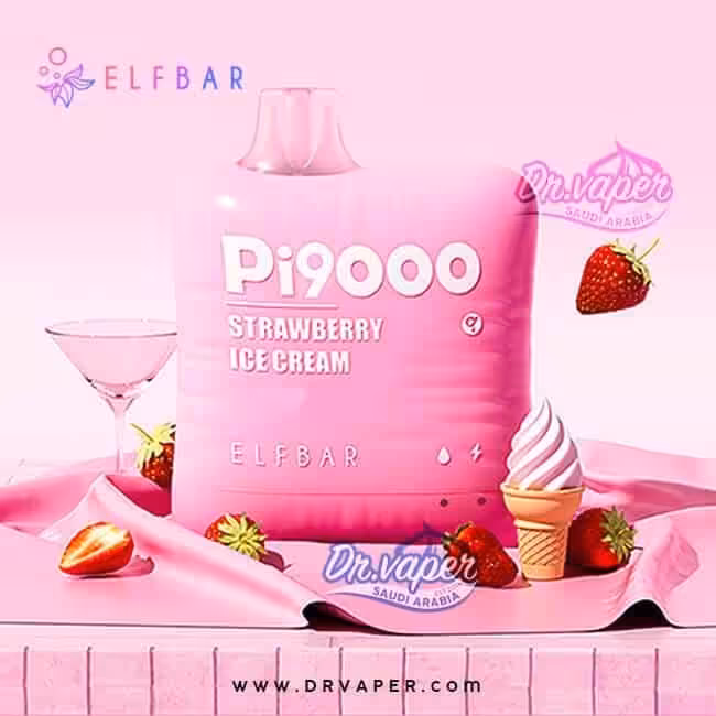 سحبة الف بار 9000 موش ايس كريم فراوله | elfbar strawberry ice cream pi9000 puffs disposable