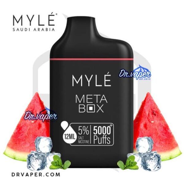 سحبه مايلي بطيخ ايس 5000 موش ميتا بوكس myle iced watermelon meta box 5000puffs سحبه مايلي عنب ايس 5000 موش ميتا بوكس myle white grape ice meta box 5000puffs