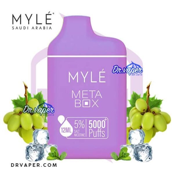 سحبه مايلي عنب ايس 5000 موش ميتا بوكس myle white grape ice meta box 5000puffs سحبه مايلي عنب ايس 5000 موش ميتا بوكس myle white grape ice meta box 5000puffs