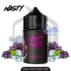نكهة-ناستي-عنب-60-مل-nasty-asap-grape صورة عبوة نكهة ناستي عنب 60 مل الأصلية محاطة بحبات العنب الأسود ومكعبات الثلج وأوراق النعناع