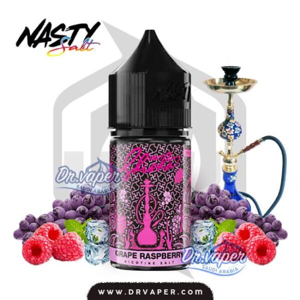 nasty-shisha-grape-raspberry-salt-dr-vape نكهة ناستي شيشة عنب توت سولت الأصلية 30 مل محاطة بحبات العنب والتوت الأحمر والثلج
