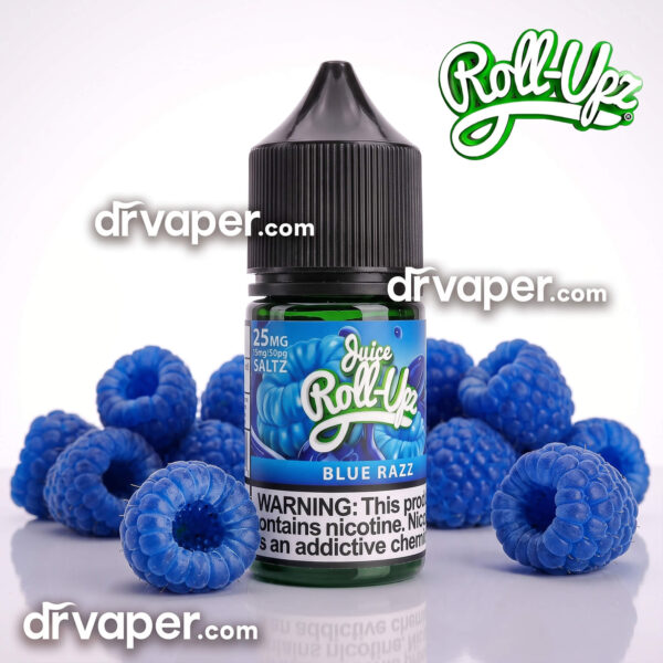 Image of the authentic Roll Upz Blue Razz Salt 25mg bottle dedicated for pod systems.