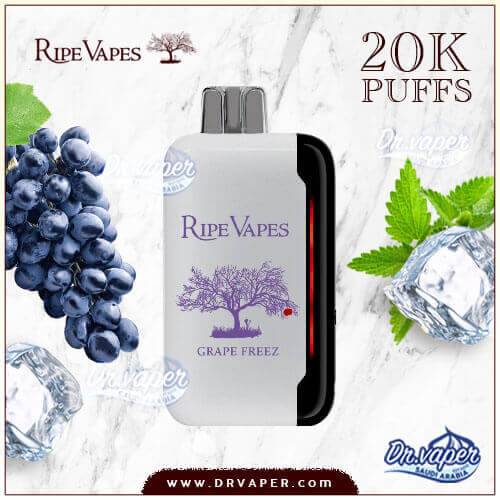Ripe Vapes 20k disposable Grape Freez flavor with a smart screen