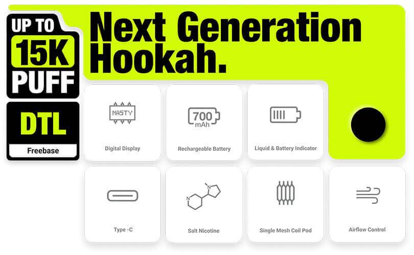 Nasty 15000 puffs electronic hookah Information and Features 