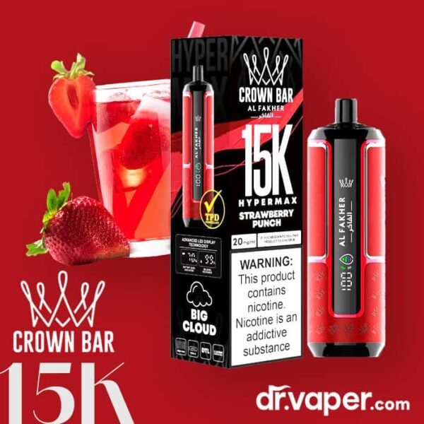 alfakher-crown-bar-15k-disposable-strawberry-punch فيب الفاخر 15000 فراولة