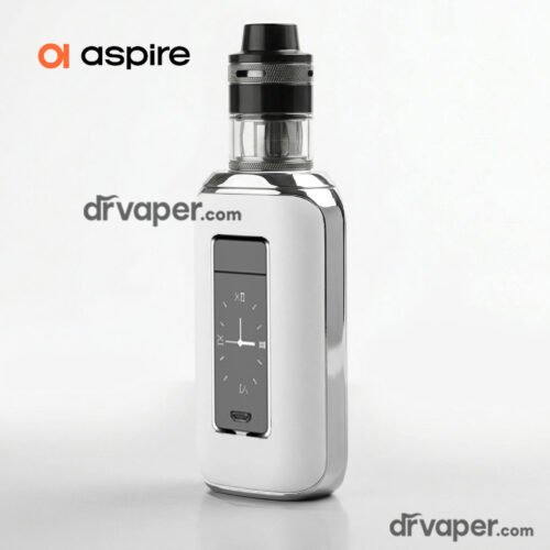 شيشة الكترونية اسباير سكاي ستار ريفو كيت باللون الأبيض مع شاشة لمس ذكية تعرض واجهة ساعة وتانك ريفو، من متجر دكتور فيب السعودية.