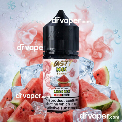 نكهة-ناستي-ماكس-لوش-ايس-سولت-بطيخ-بارد-dr-vape-saudi عبوة نكهة ناستي ماكس لوش ايس سولت الأصلية 30 مل 5 مج وسط قطع البطيخ والثلج
