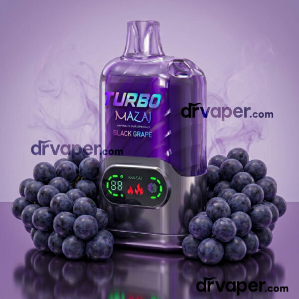 سحبة مزاج تيربو 15000 موشة - نكهة عنب أسود Black Grape سحبة مزاج تيربو 15000 موشة نكهة عنب أسود مع حبات العنب الطازجة
