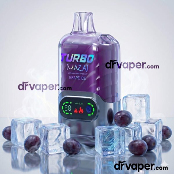 جهاز فيب مزاج تيربو 15000 سحبة شاشة نكهة عنب آيس مع مكعبات الثلج