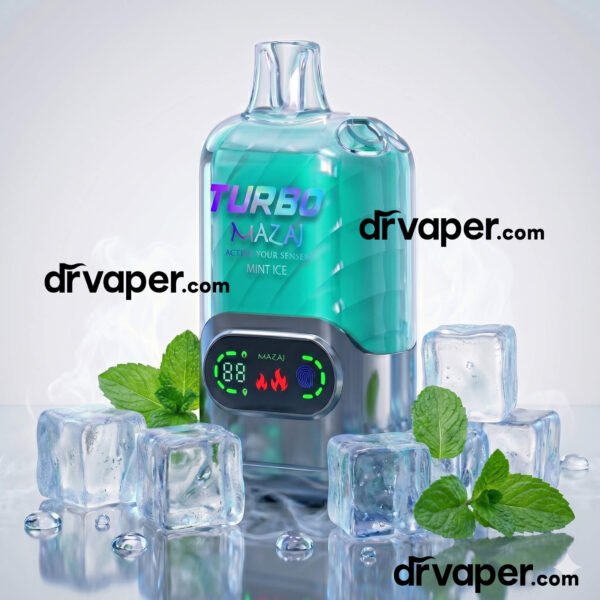 سحبة مزاج تيربو 15000 موشة نكهة نعناع آيس مع أوراق النعناع والثلج