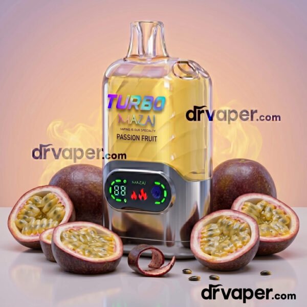 سحبة جاهزة مزاج تيربو 15000 موشة نكهة باشن فروت مع فاكهة الباشن الاستوائية