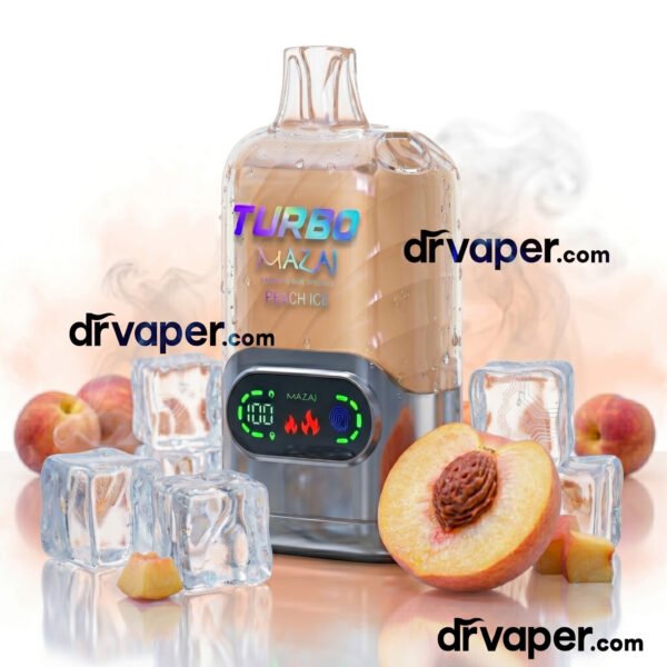 سحبة مزاج تيربو 15000 موشة نكهة خوخ آيس مع ثمار الخوخ الطازجة