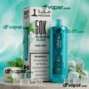 Mazaya 50000 puffs vape in turquoise color surrounded by white gum cubes and mint leaves.