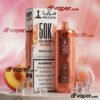 Mazaya 50K puffs vape device in rose gold color with frosted peaches to express the peach ice flavor.