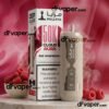 Mazaya Cloud Aura 50000 puffs shisha in an elegant beige color surrounded by tart red raspberries.