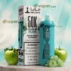 Mazaya Cloud Aura vape in turquoise color with green apple and gummy candy rings.