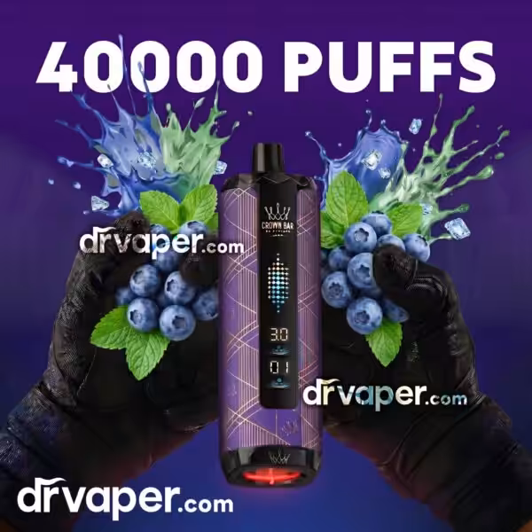 شيشة كراون بار الفاخر 40000 - توت أزرق نعناع Blueberry Mint جهاز سحبة الفاخر 40000 موشة نكهة توت ازرق نعناع