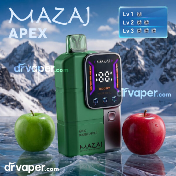 سحبة-مزاج-18000-طراز-ابيكس-نكهة-تفاحتين سحبة الكترونية مزاج 18000 شفطة طراز ابيكس لون أخضر بنكهة تفاحتين.