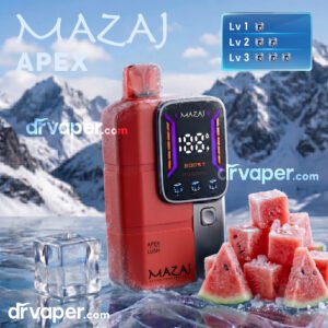 mazaj-apex-18000-puffs-lush-ice-flavor Best Mazaj Apex 18000 puffs disposable vape in red color, Lush Ice watermelon flavor.