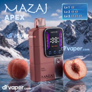 Mazaj Apex 18000 puffs disposable vape, peach pink color, iced peach flavor.