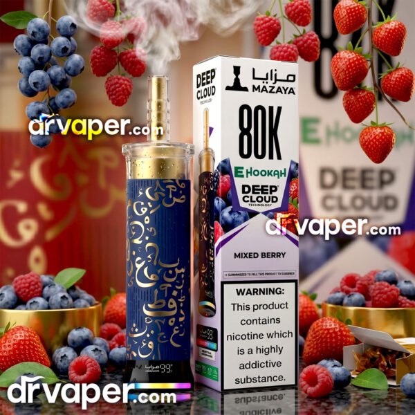 Mazaya 80K Deep Cloud Disposable Vape Mixed Berry Flavor with Arabic Calligraphy Design