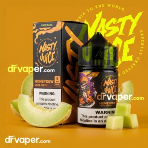 Nasty Honeydew 60ml Devil Teeth Original Nasty Honeydew 60ml bottle and packaging next to fresh honeydew slices.