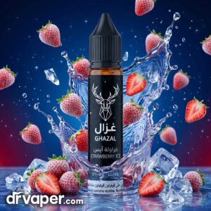 GHAZAL Strawberry Ice 30ml vape juice bottle with fresh strawberries and refreshing ice cubes