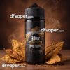 A 120ml bottle of Sams Vape Dry Tobacco with 3mg nicotine surrounded by dried tobacco leaves.