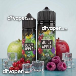 Authentic Sams Vape Juicy Apple Frozen 60ml and 120ml e-liquid bottle with apples and ice cubes