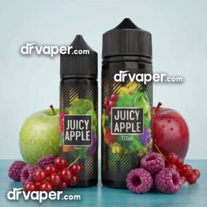 Different sizes of Sams Vape Apple 120ml and smaller bottles with fresh apples