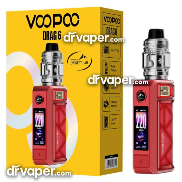 Voopoo Drag 6 vape in red, compatible with PnP X coils
